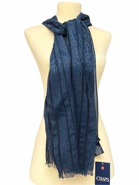 Chaps Navy Blue Paisley Cotton Openwork Fringe Scarf NWT